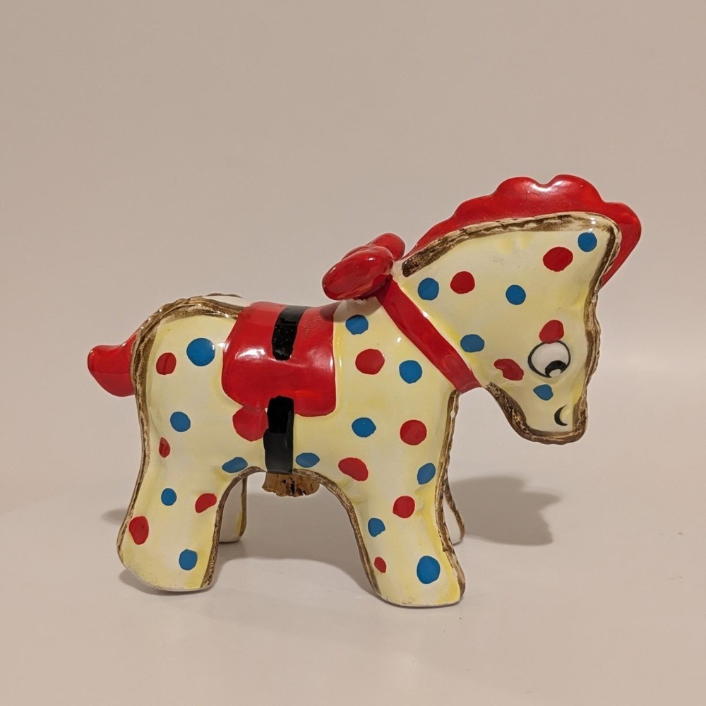 Vintage Polka Dot Horse Pony Single Salt Shaker Yellow Red Blue